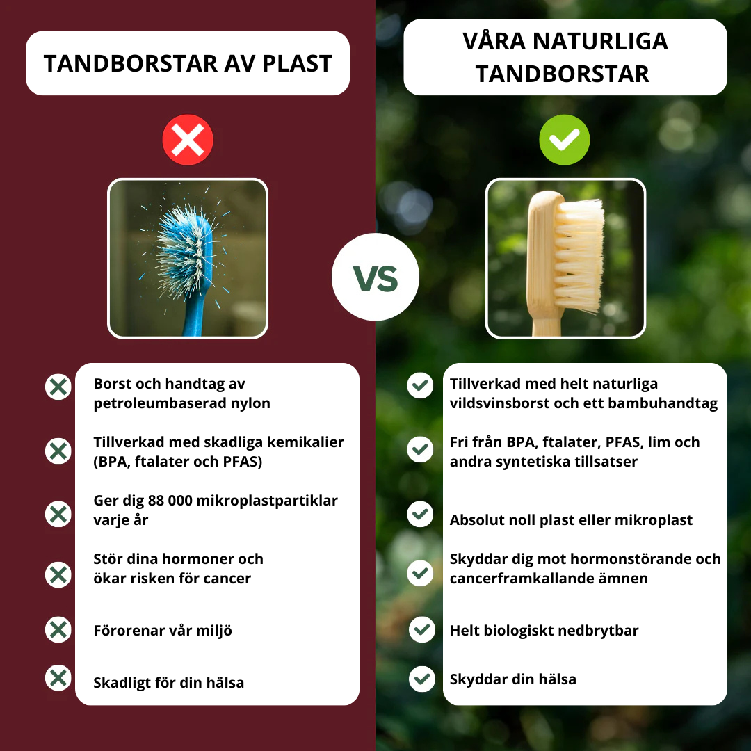 Jämförelse plast vs naturliga tandborstar